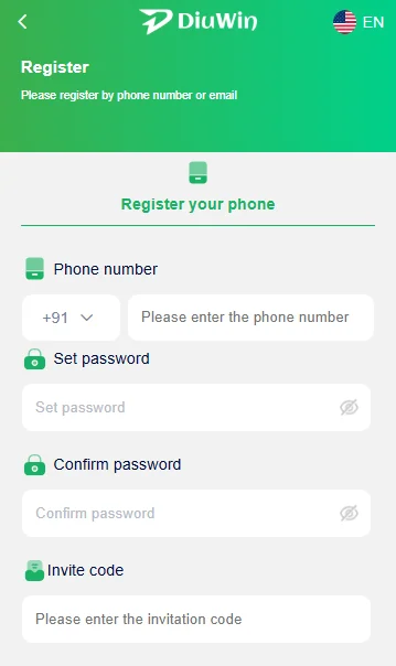 DiuWin game register page